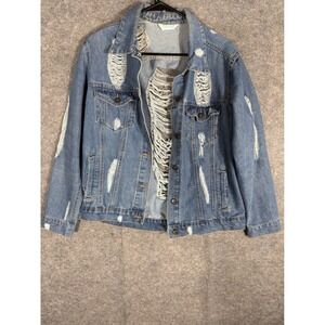 Highway Jeans Women Distressed Denim Jacket Medium Blue Wash